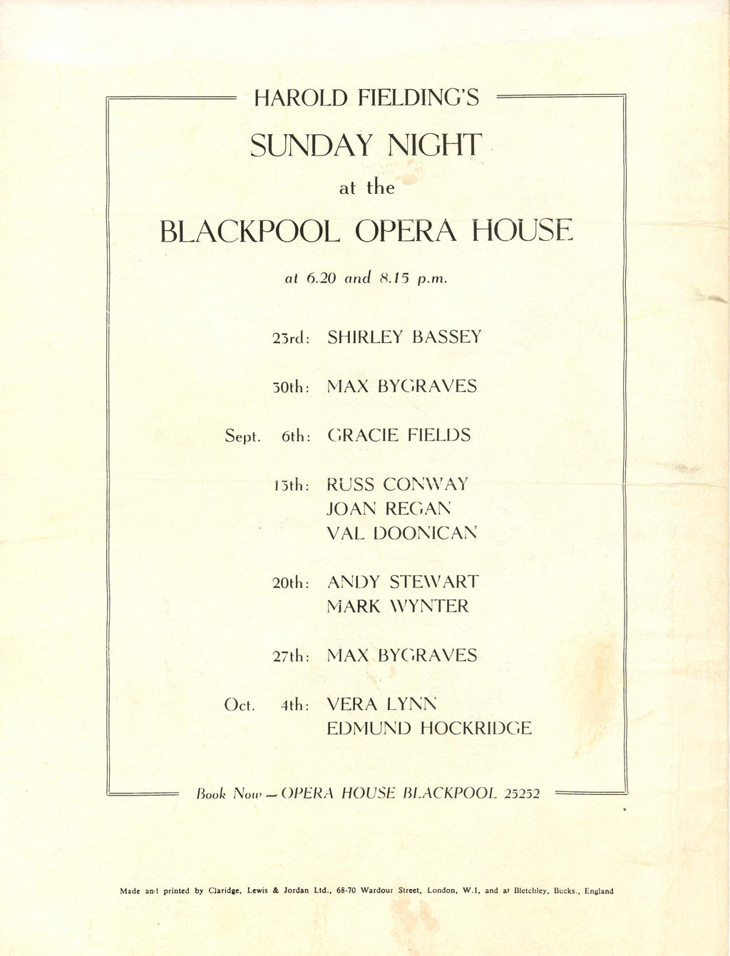 The Beatles Blackpool Opera House Concert Programme 1964