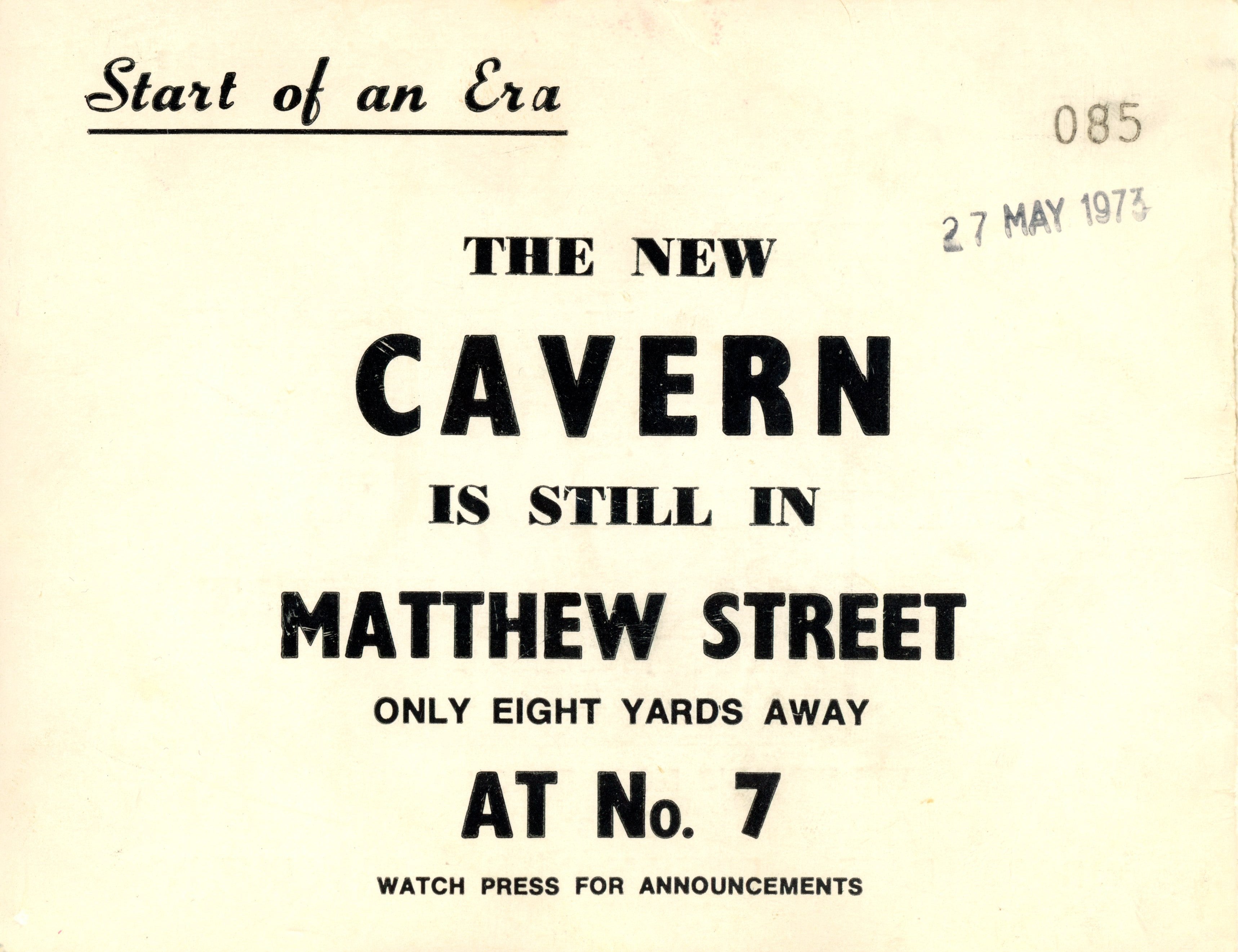 Last Night of the old Cavern Ticket 1973