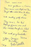 The Stranglers handwritten poem with autographs 1977