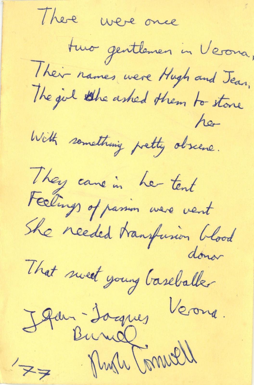 The Stranglers handwritten poem with autographs 1977