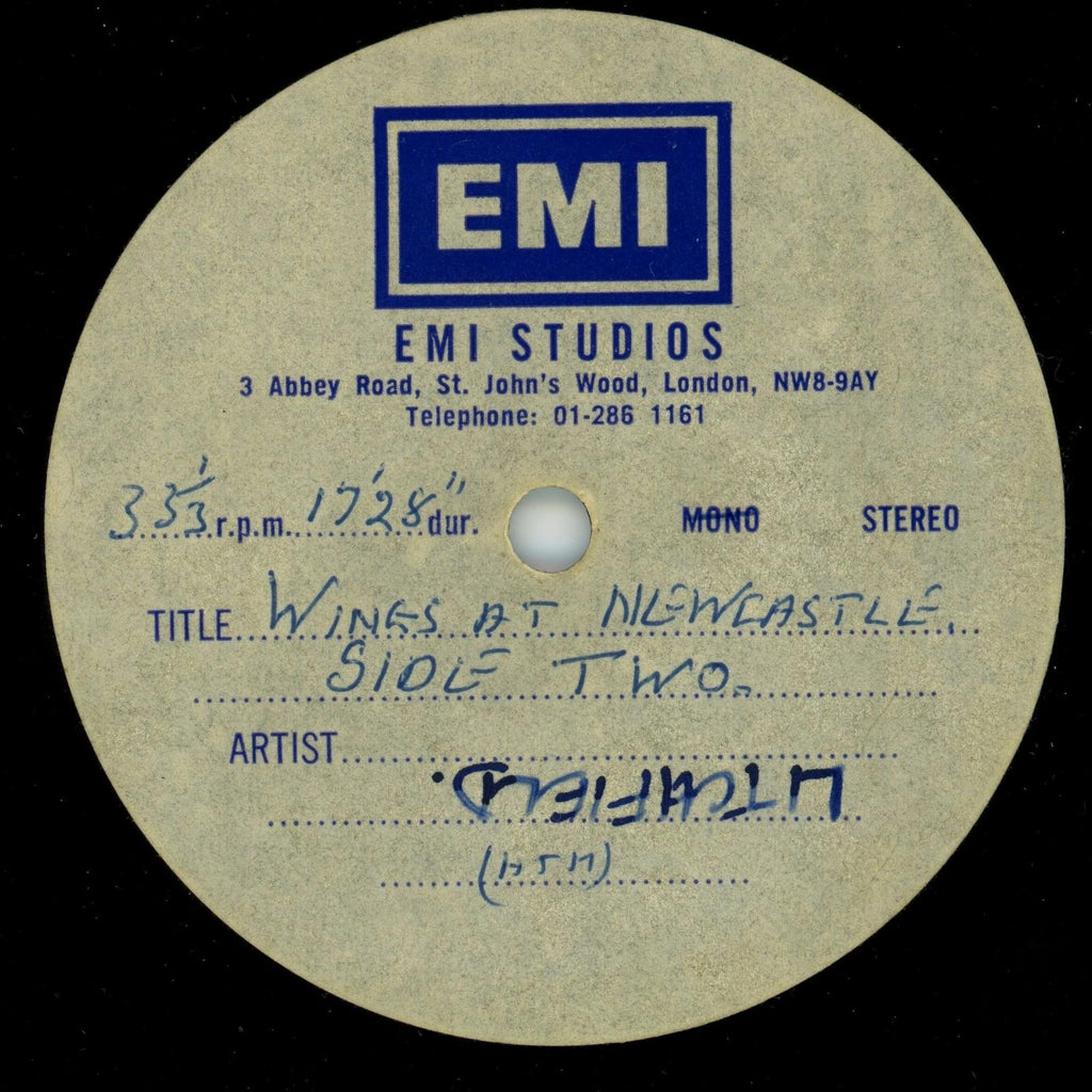 Paul McCartney and wings Live at Newcastle Abbey Road Studios Acetate