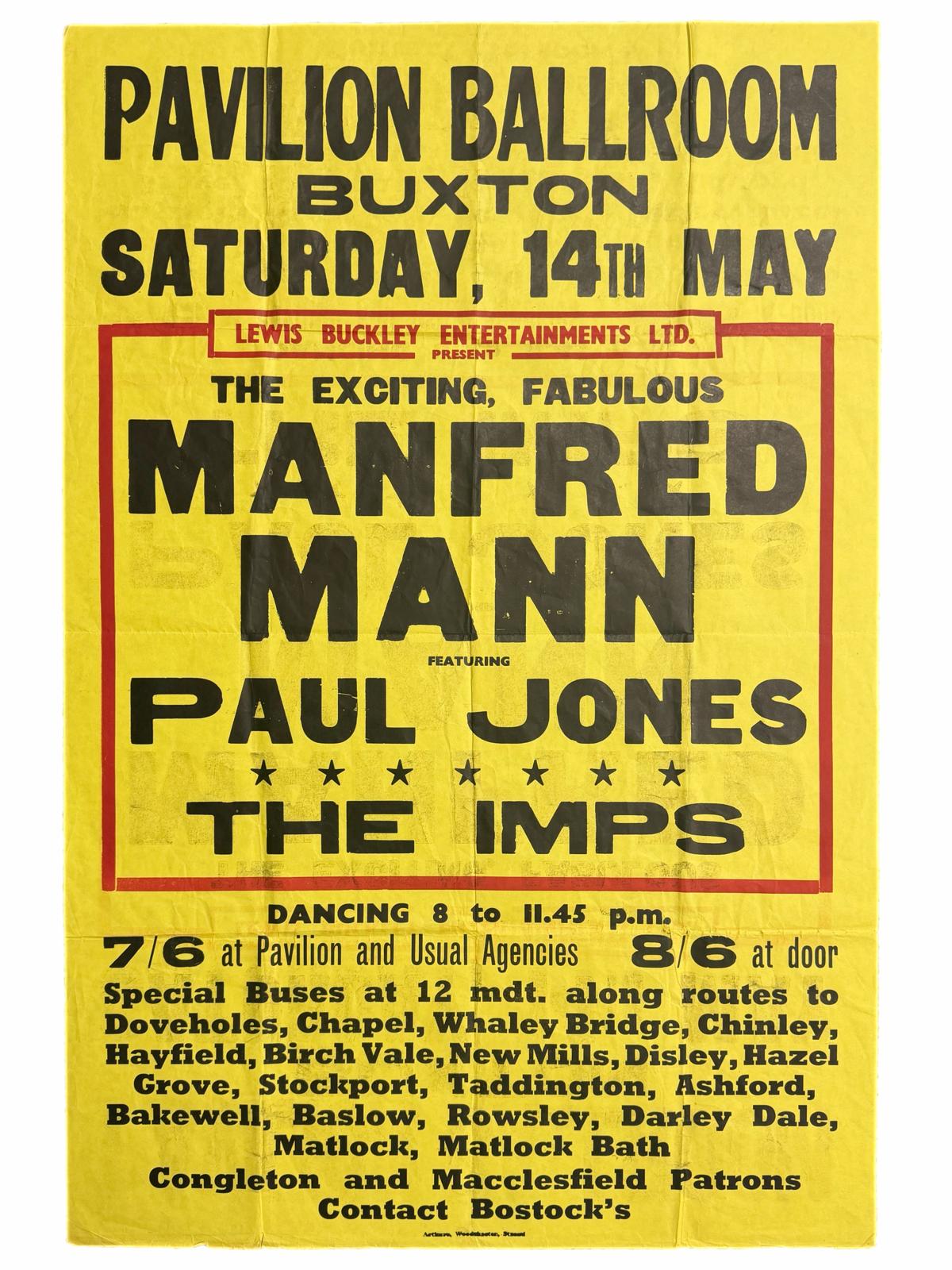 Manfred Mann Pavilion Buxton Ballroom concert poster 1965