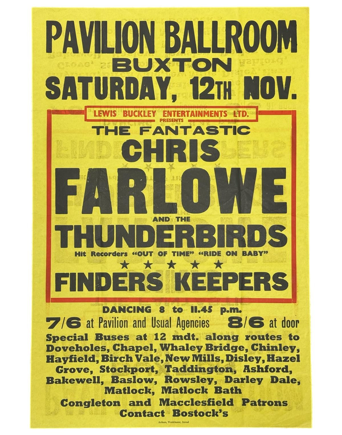 Chris Farlowe and The Thunderbirds Pavilion Buxton Ballroom Concert Poster 1966