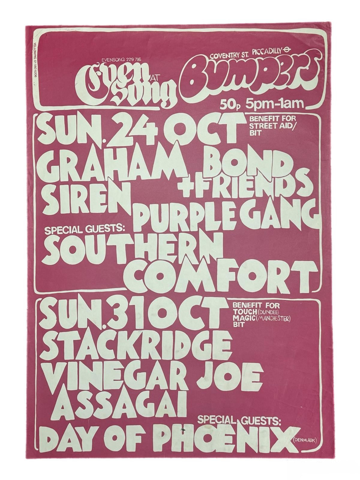 Evensong at Bumpers concert poster 1971