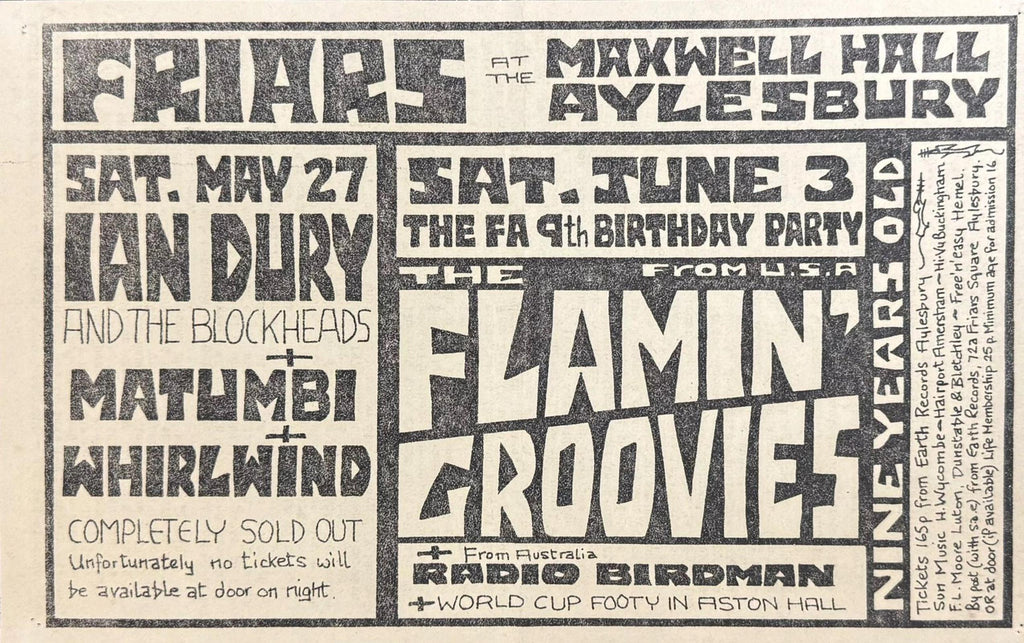 Ian Dury and the Blockheads Friars Aylesbury flyer