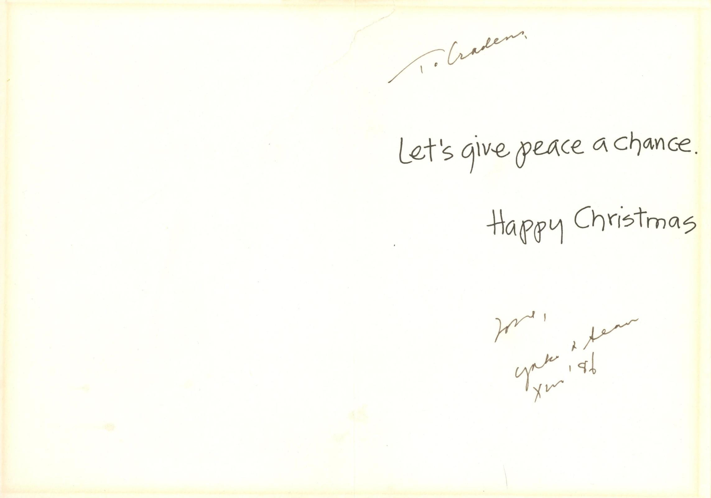 Yoko Ono signed Christmas card 1981