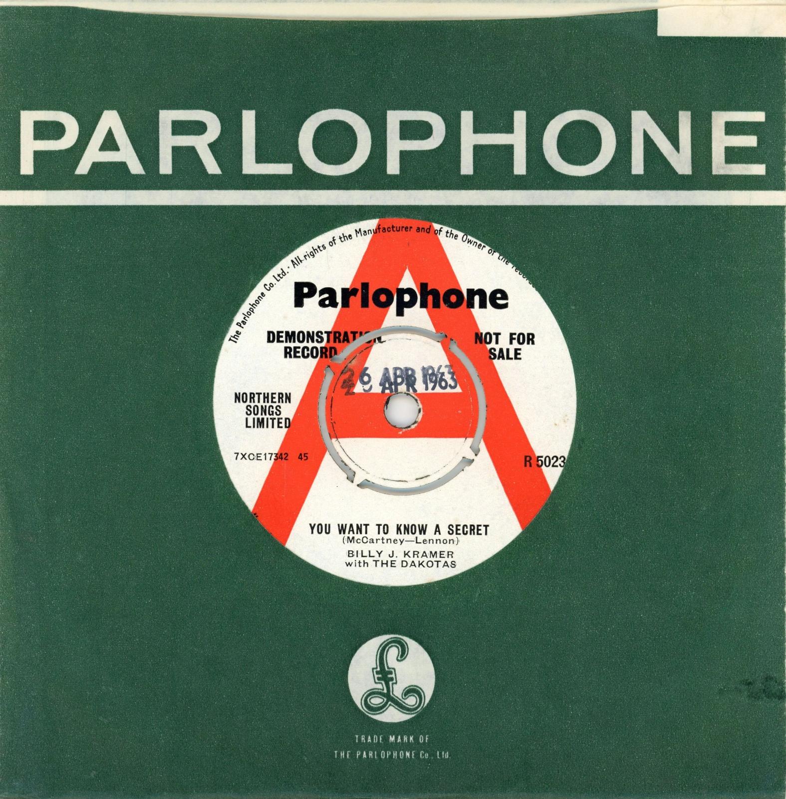 Billy J Karmer with The Dakotas 1963 You Want to Know A Secret Parlophone A Label Demo 7 Inch