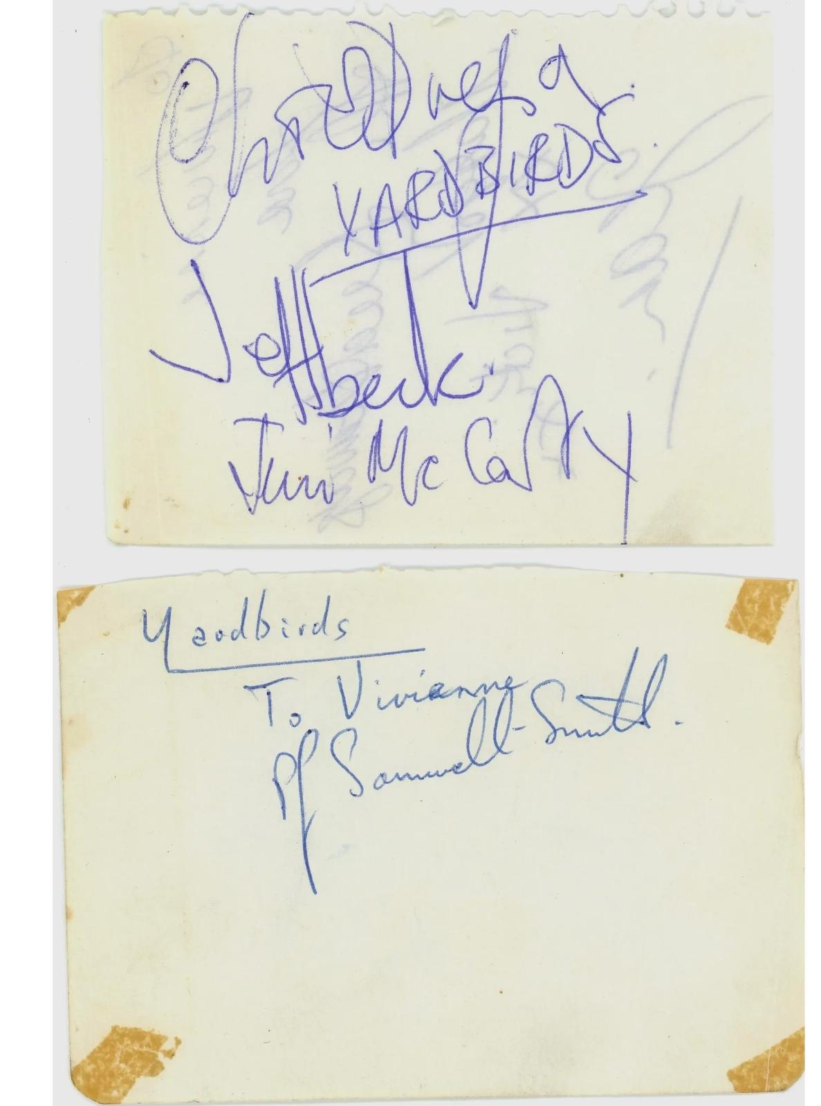 The Yardbirds Autographs Jeff Beck Line Up