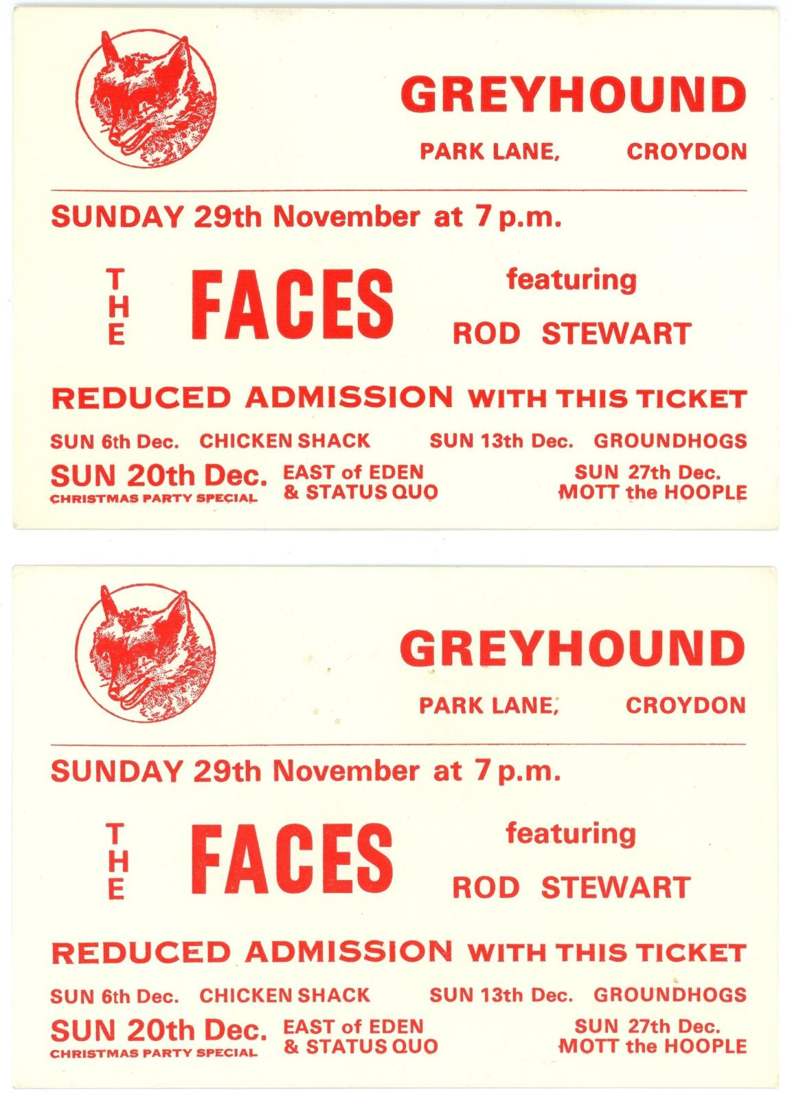 The Faces with Rod Stewart — Greyhound Hotel, Croydon Tickets, 1970