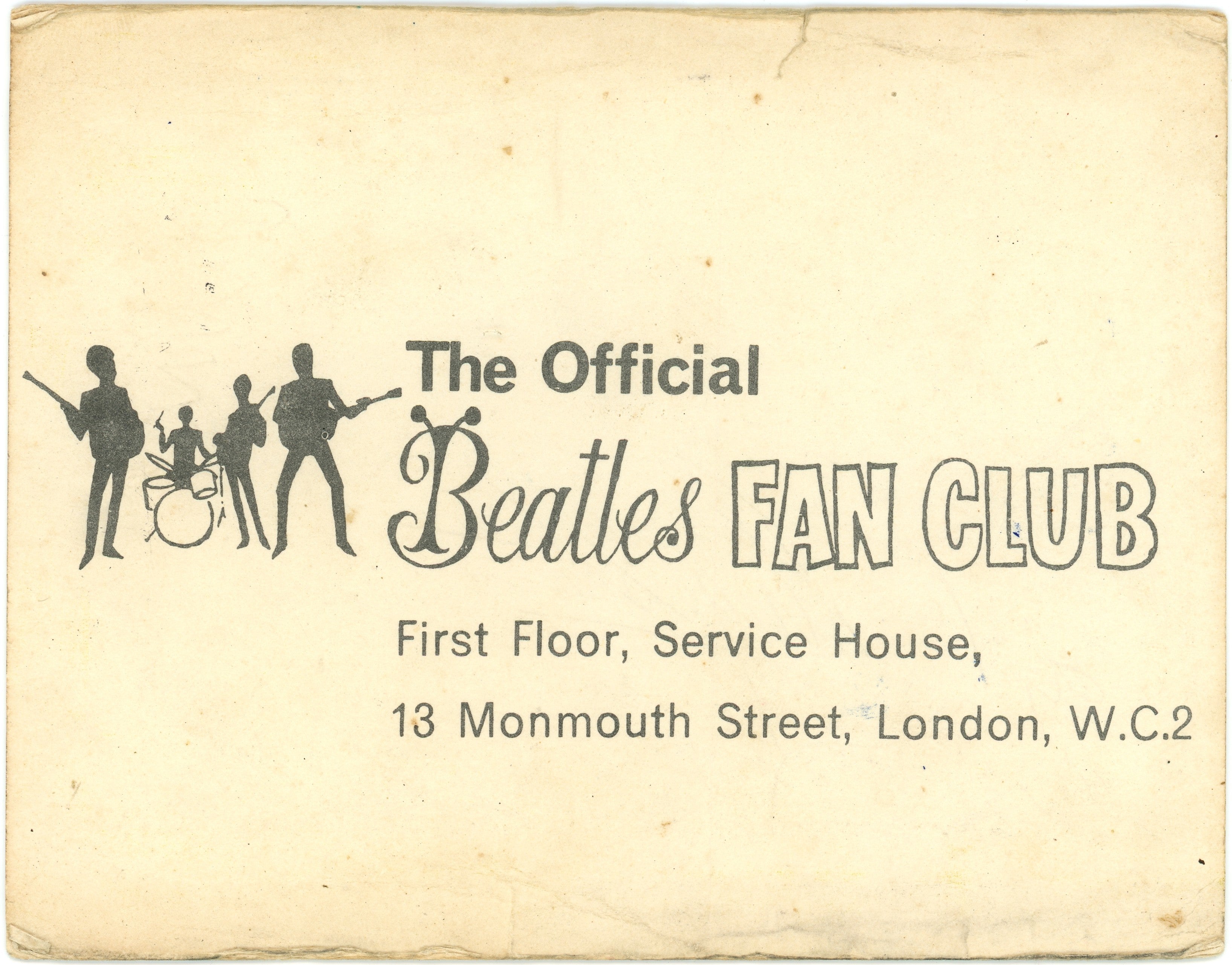 Beatles Fan club card signed by Paul McCartney, George Harrison and Ringo Starr