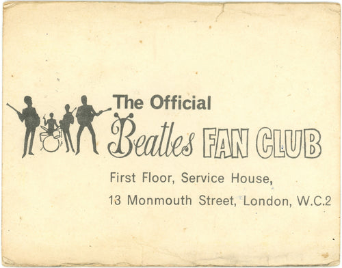 Beatles Fan club card signed by Paul McCartney, George Harrison and Ringo Starr