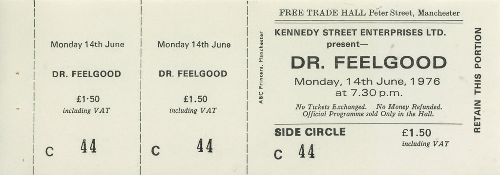 Manchester Free Trade Hall Late 1970s Ticket Collection