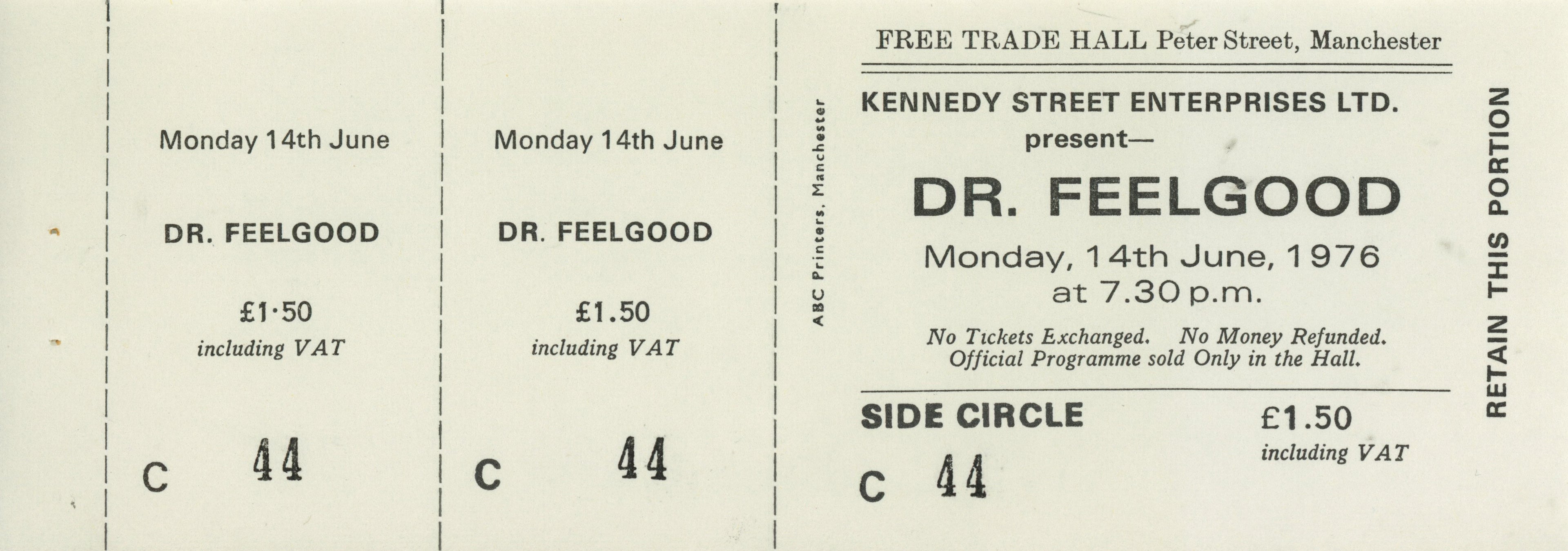 Manchester Free Trade Hall Late 1970s Ticket Collection