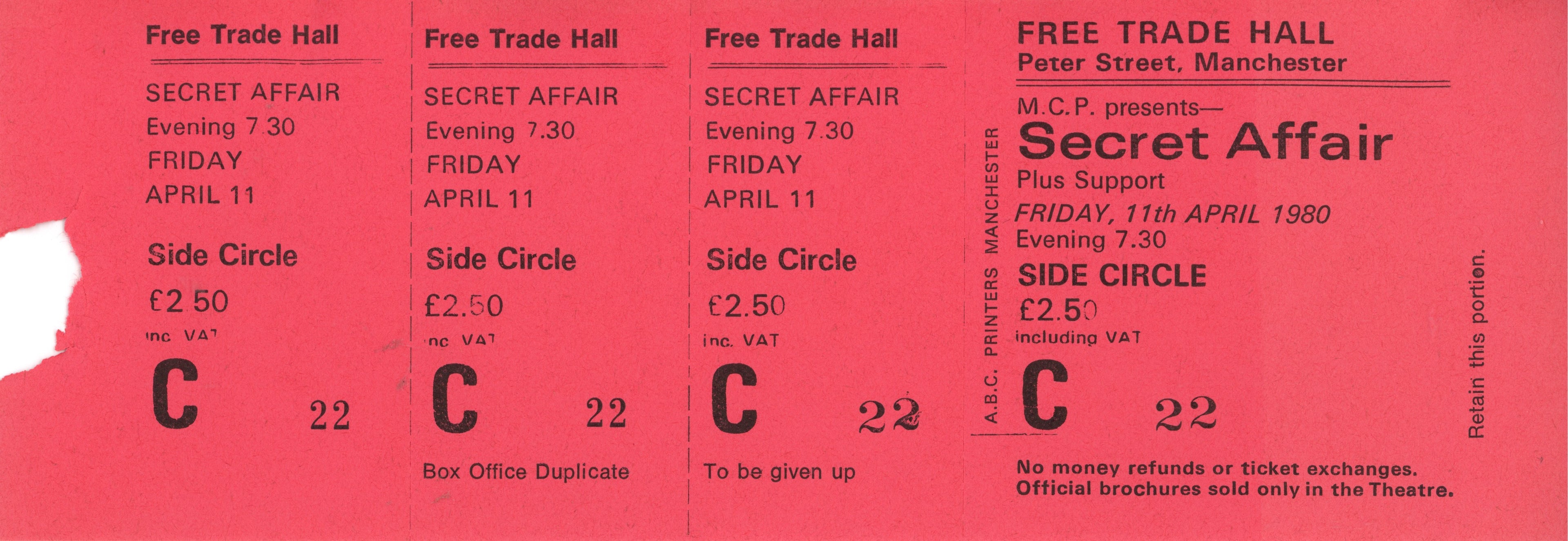Manchester Free Trade Hall Late 1970s Ticket Collection