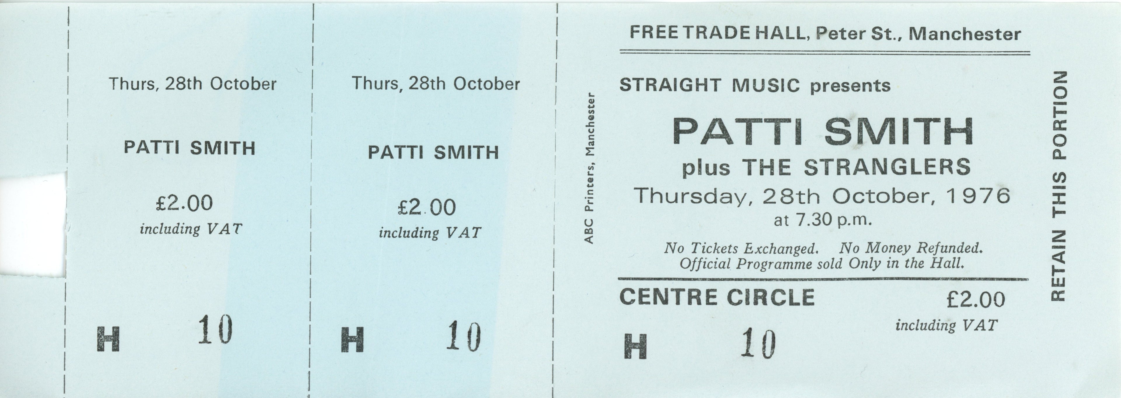 Manchester Free Trade Hall Late 1970s Ticket Collection
