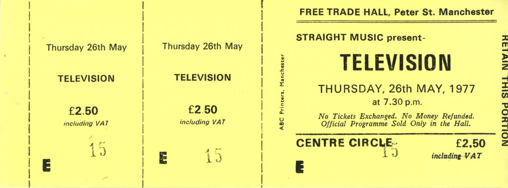 Manchester Free Trade Hall Late 1970s Ticket Collection