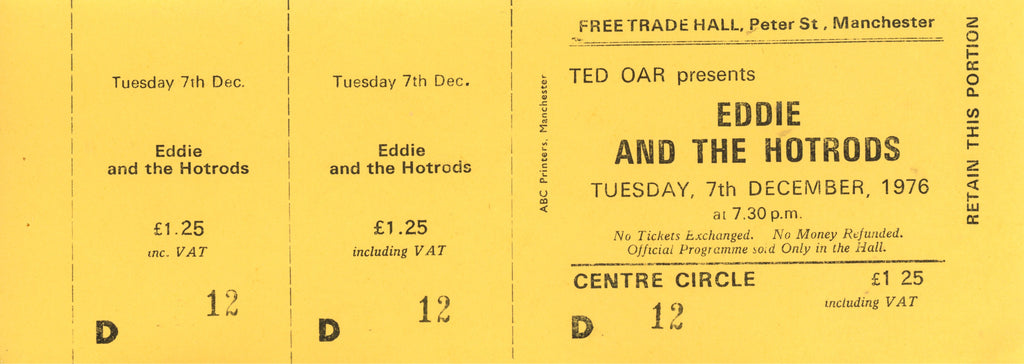 Manchester Free Trade Hall Late 1970s Ticket Collection
