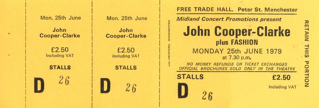 Manchester Free Trade Hall Late 1970s Ticket Collection