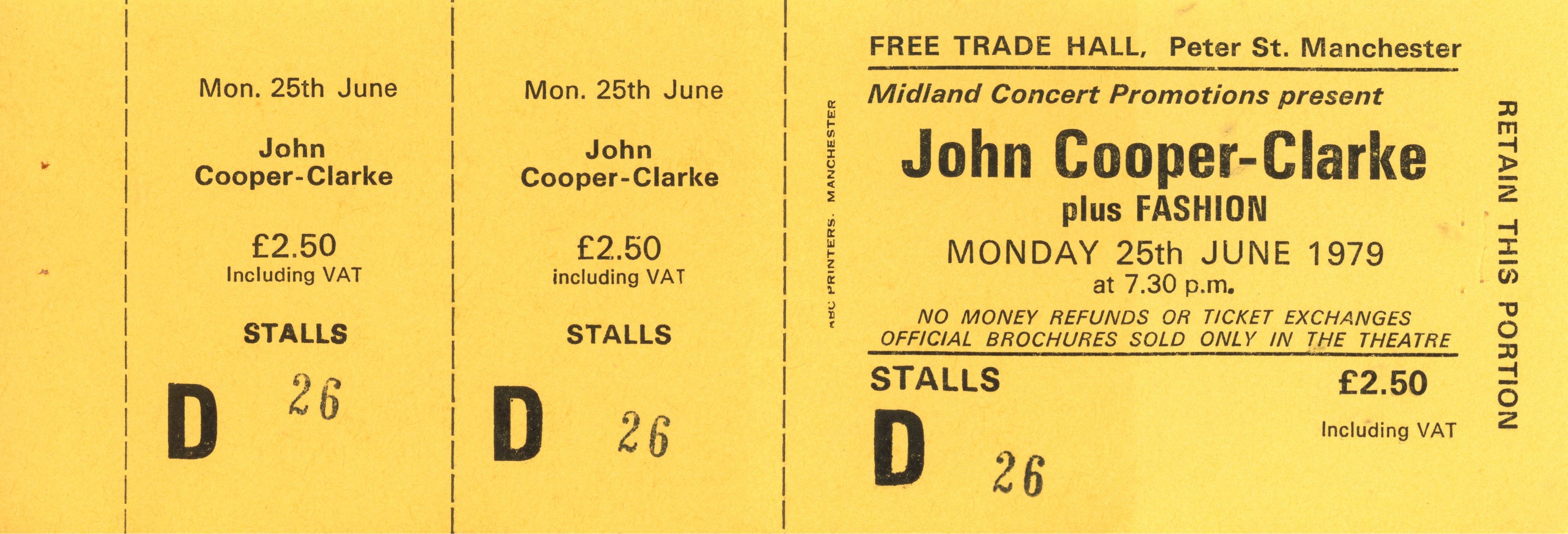 Manchester Free Trade Hall Late 1970s Ticket Collection