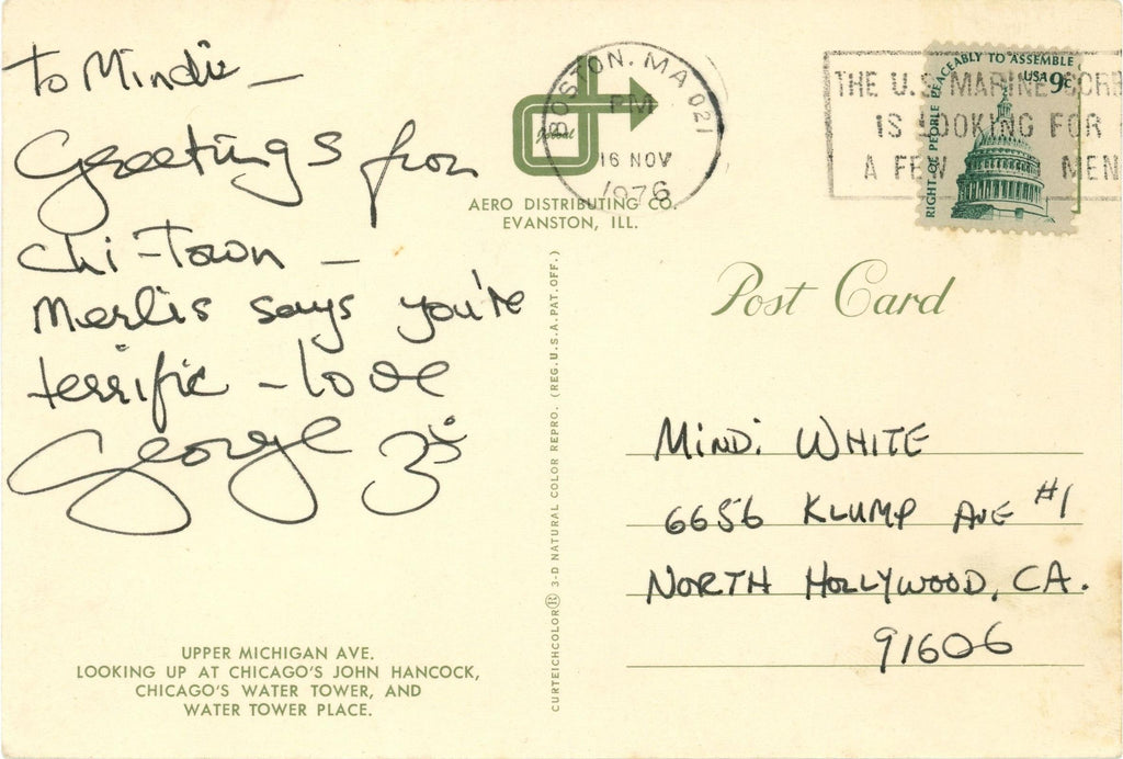George Harrison Handwritten post card 1976