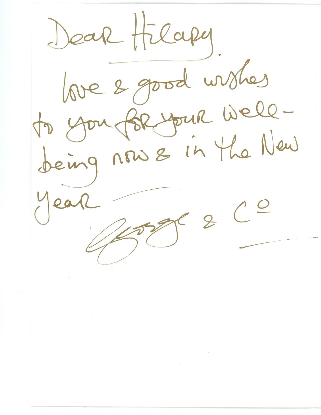 George Harrison Signed Christmas Card to Hilary Gerrard