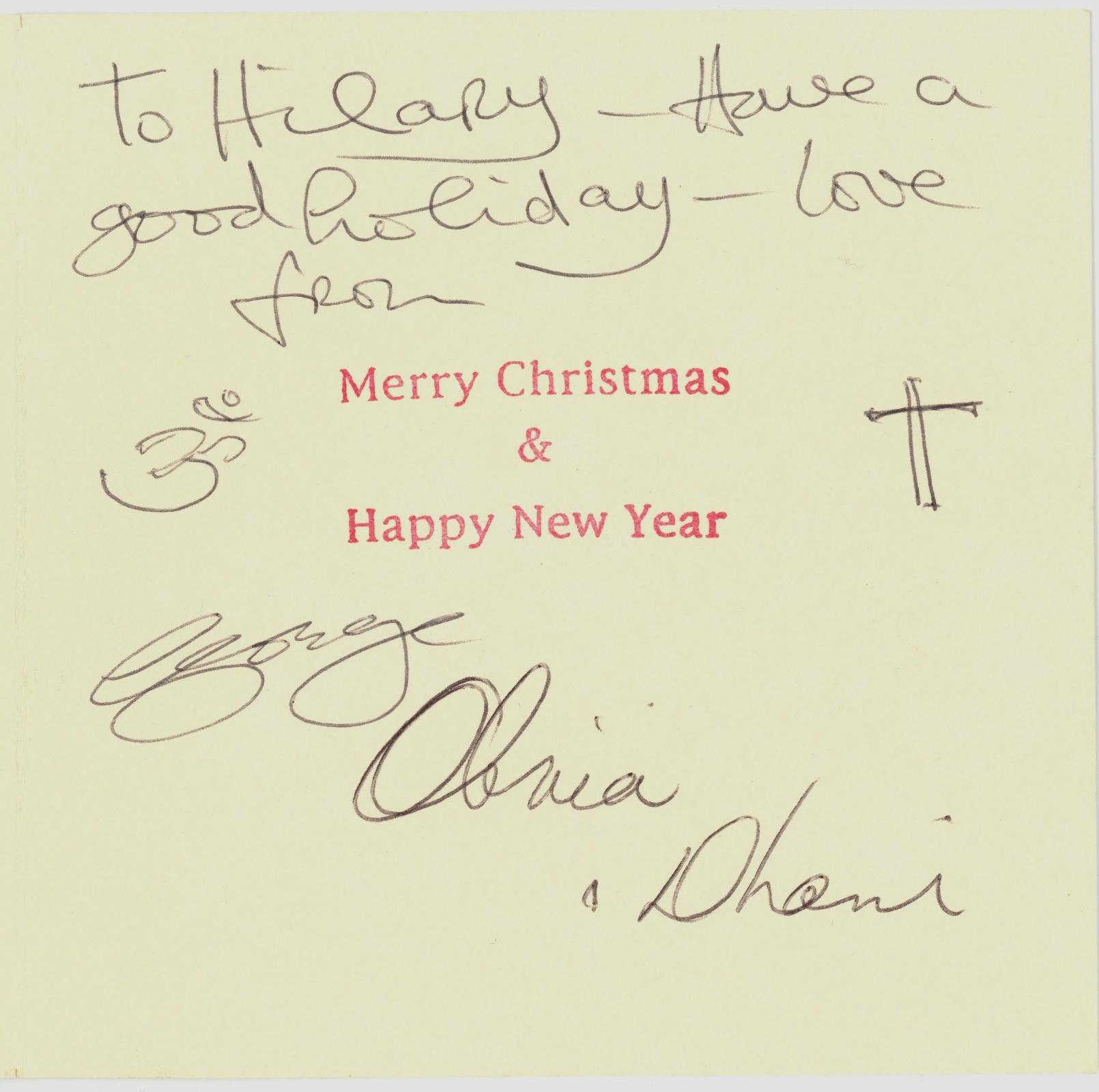 George Harrison Signed And Inscribed Christmas Card to Hilary Gerrard