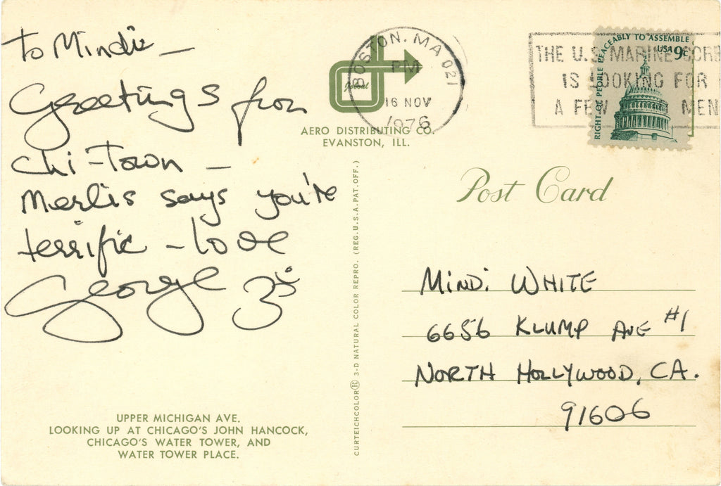 George Harrison Handwritten post card 1976