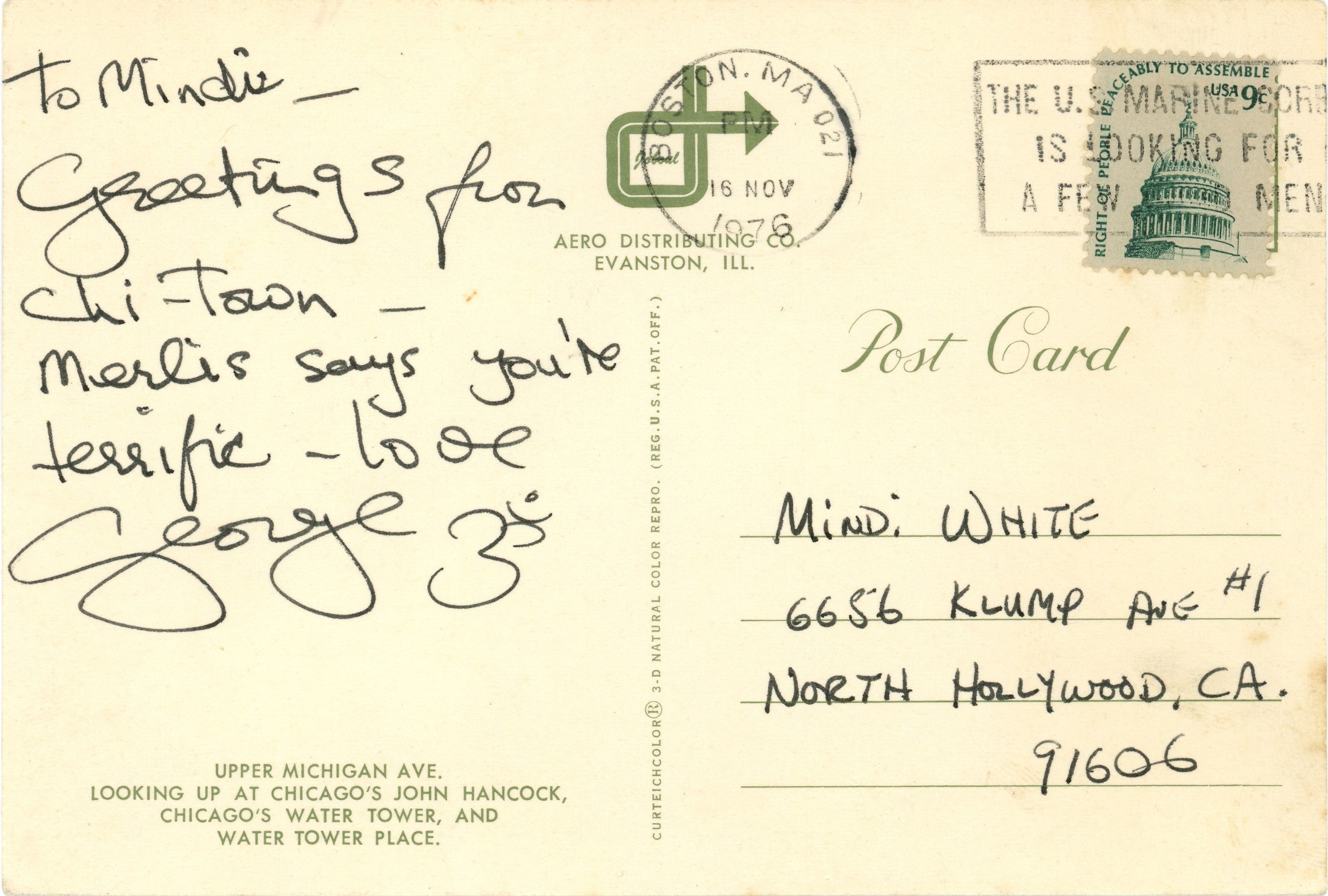 George Harrison Handwritten post card 1976