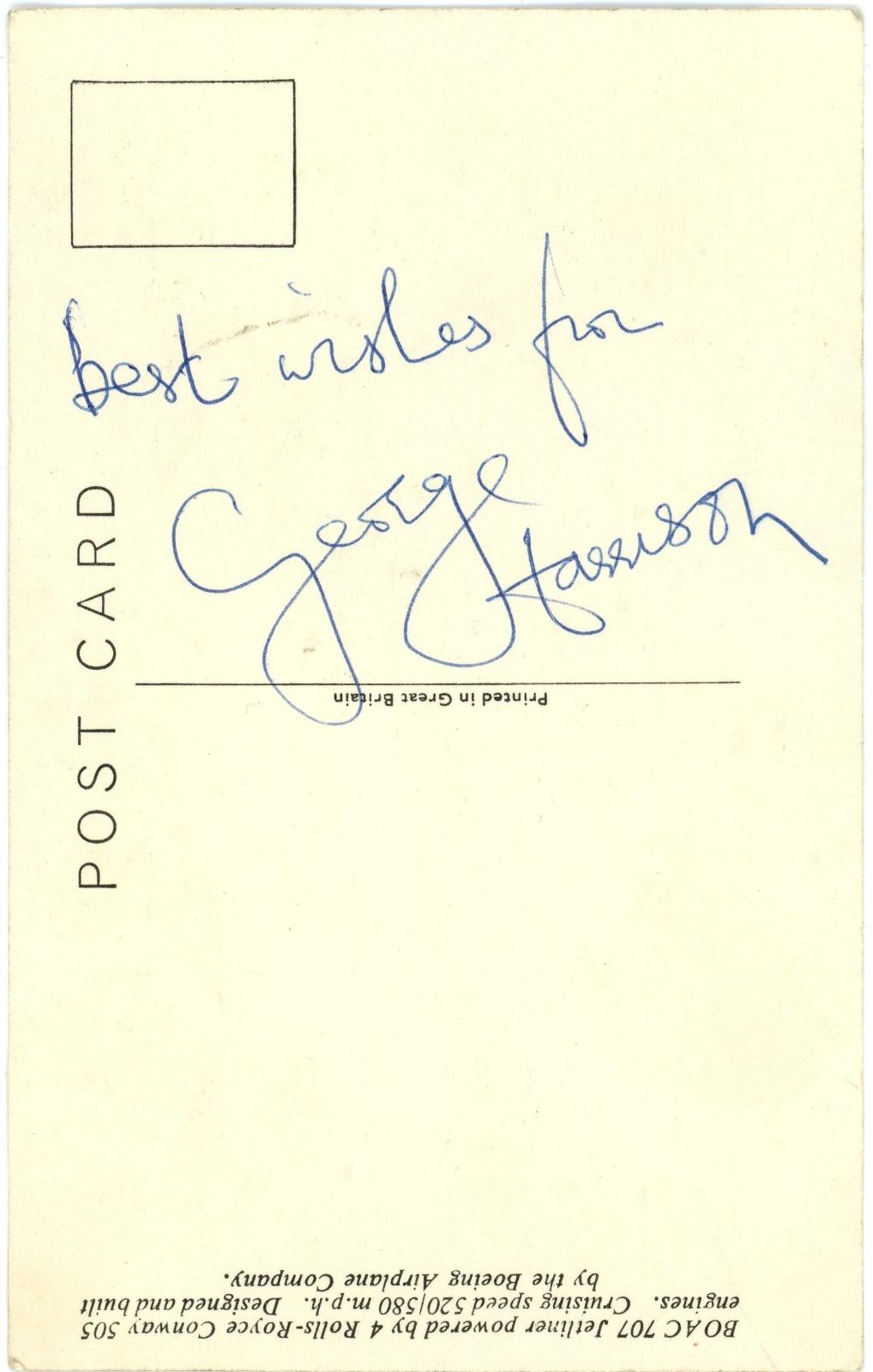 An original B.O.A.C postcard signed by George Harrison 1964