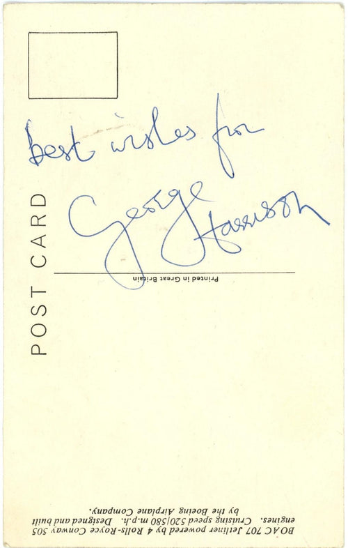 An original B.O.A.C postcard signed by George Harrison 1964