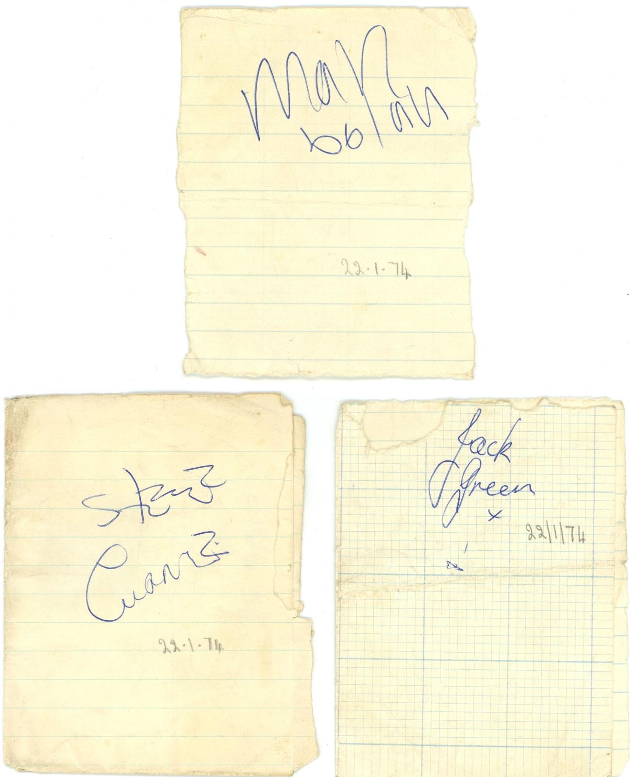 T Rex autographs Glasgow Apollo 22nd of January 1974