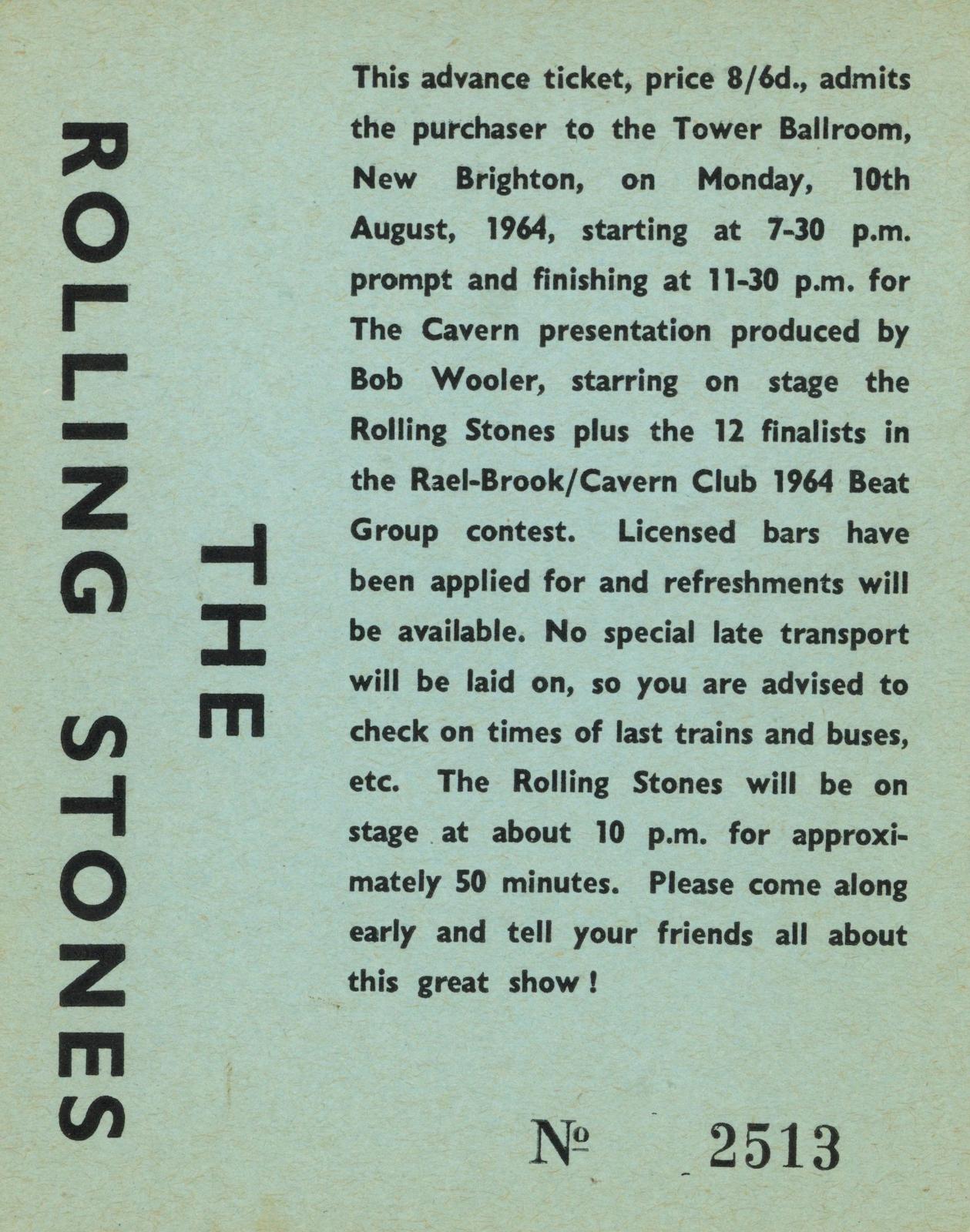 1964 Rolling stones concert ticket