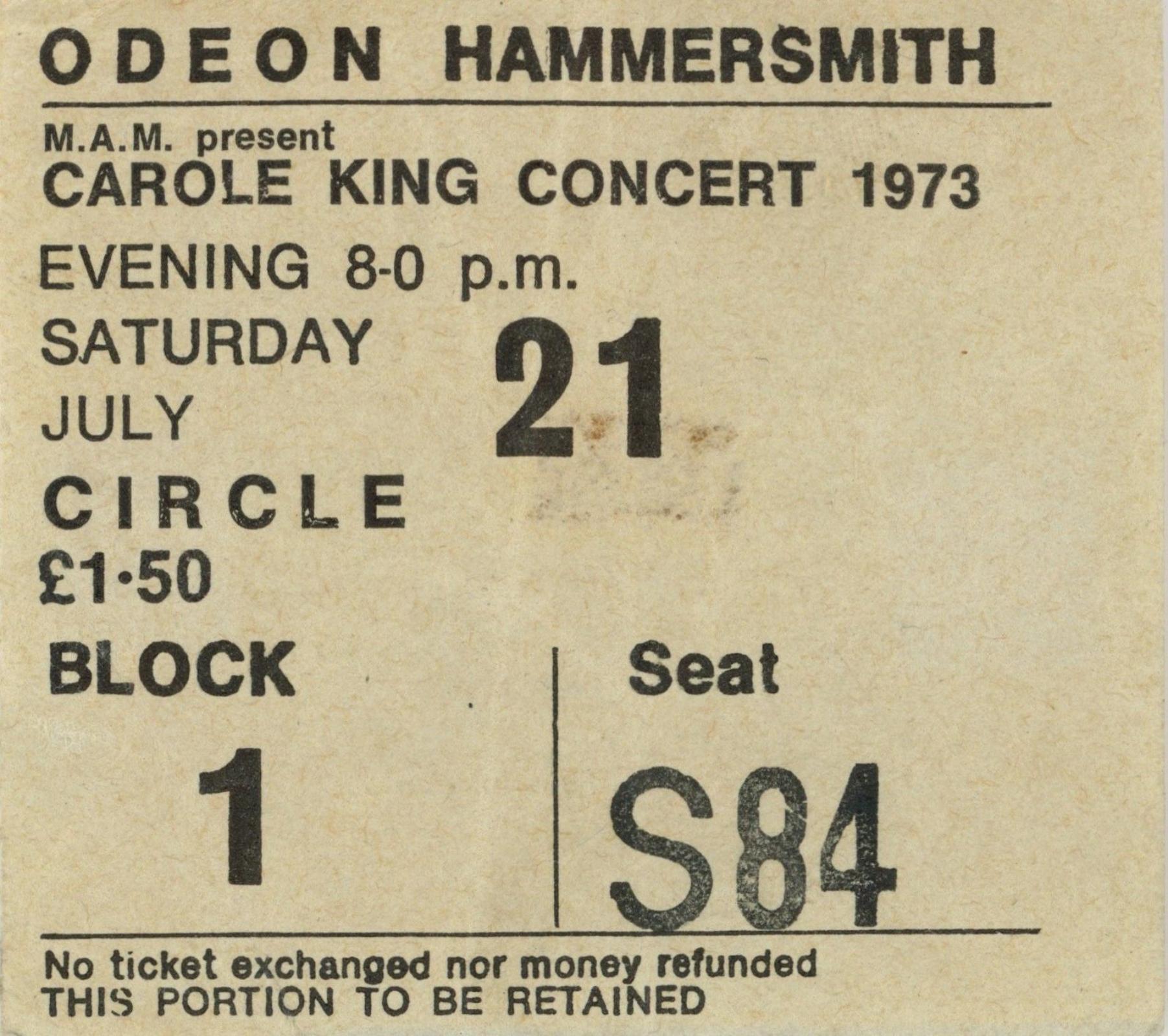 Carole king ticket stub