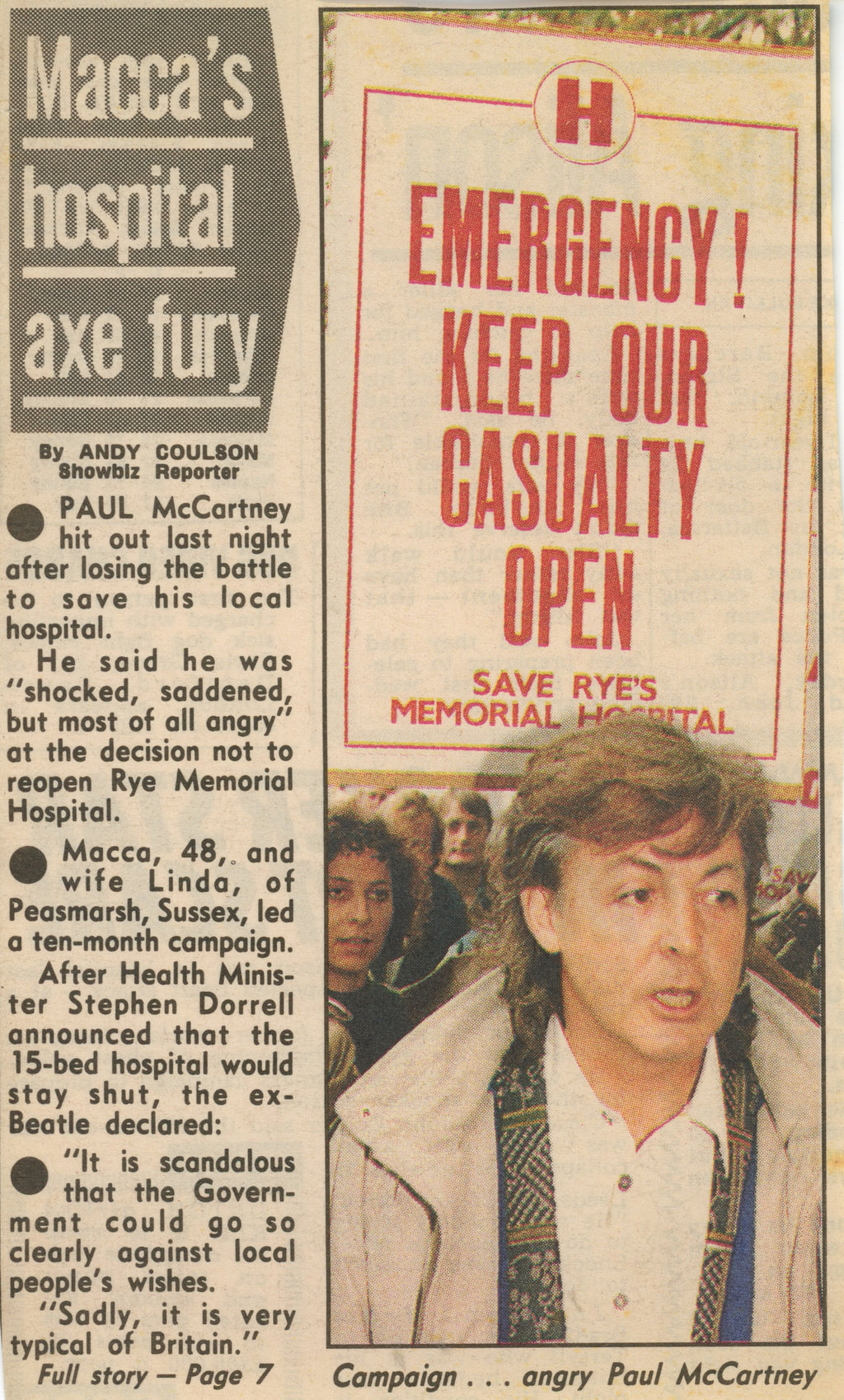 Rye Hospital Memorial Flyer signed by Paul McCartney