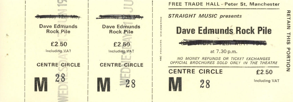 Manchester Free Trade Hall Late 1970s Ticket Collection