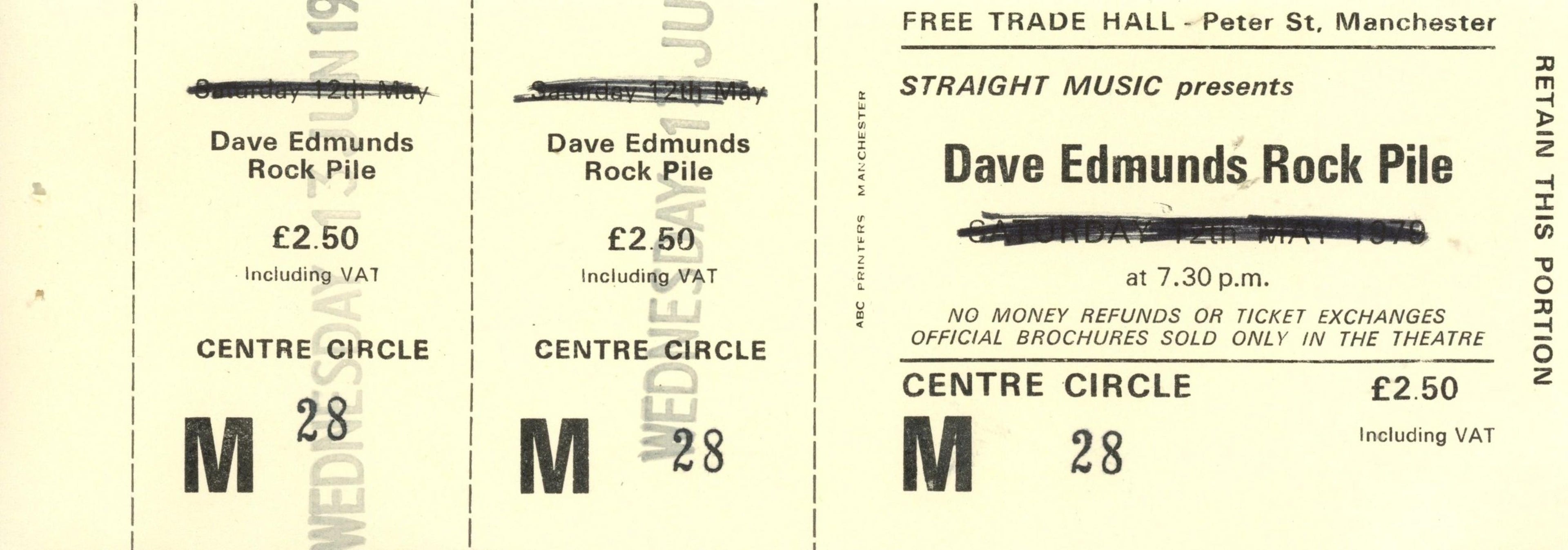 Manchester Free Trade Hall Late 1970s Ticket Collection