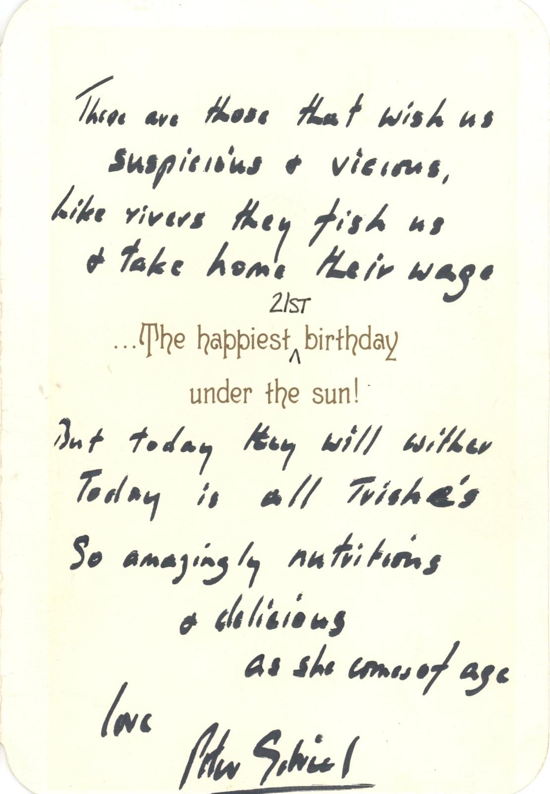 Peter Gabriel Handwritten Birthday poem