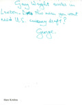 George Harrison signed and inscribed note to Gary Wright 1970