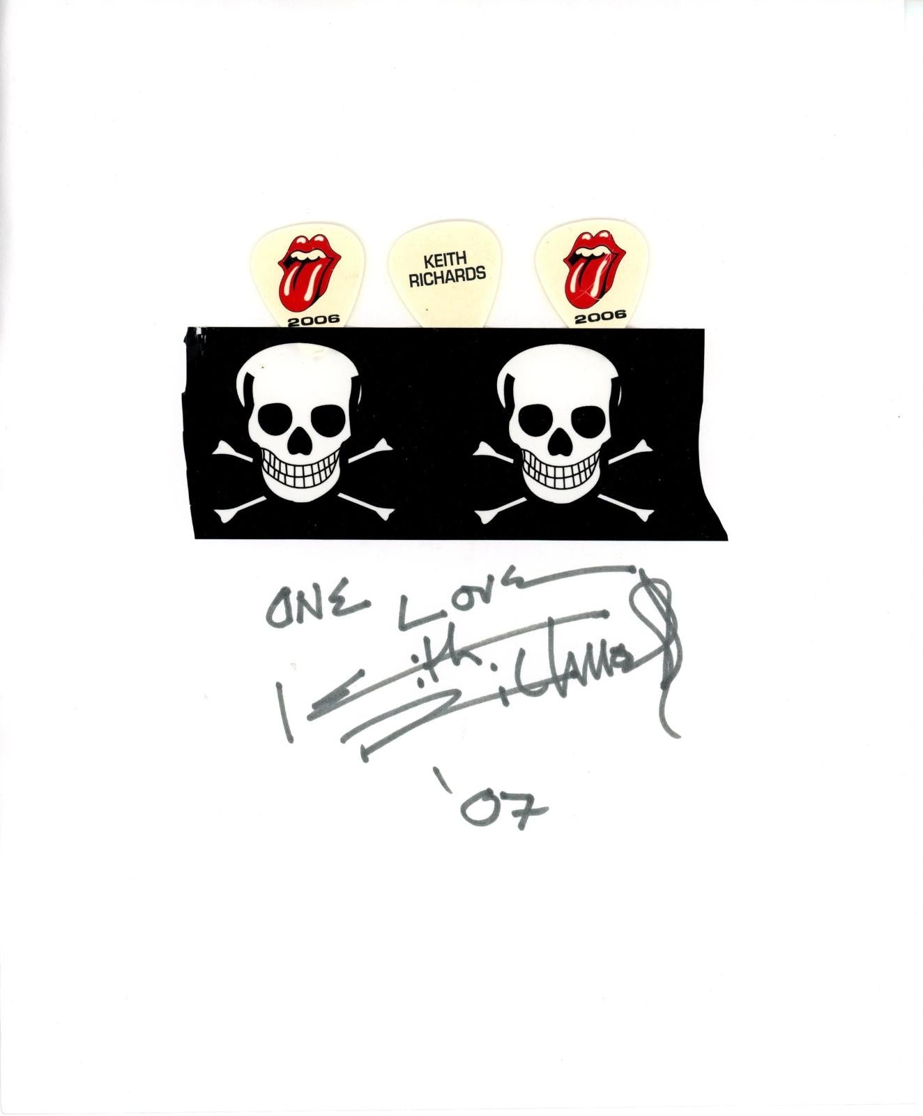 Keith Richards autograph with personal guitar picks
