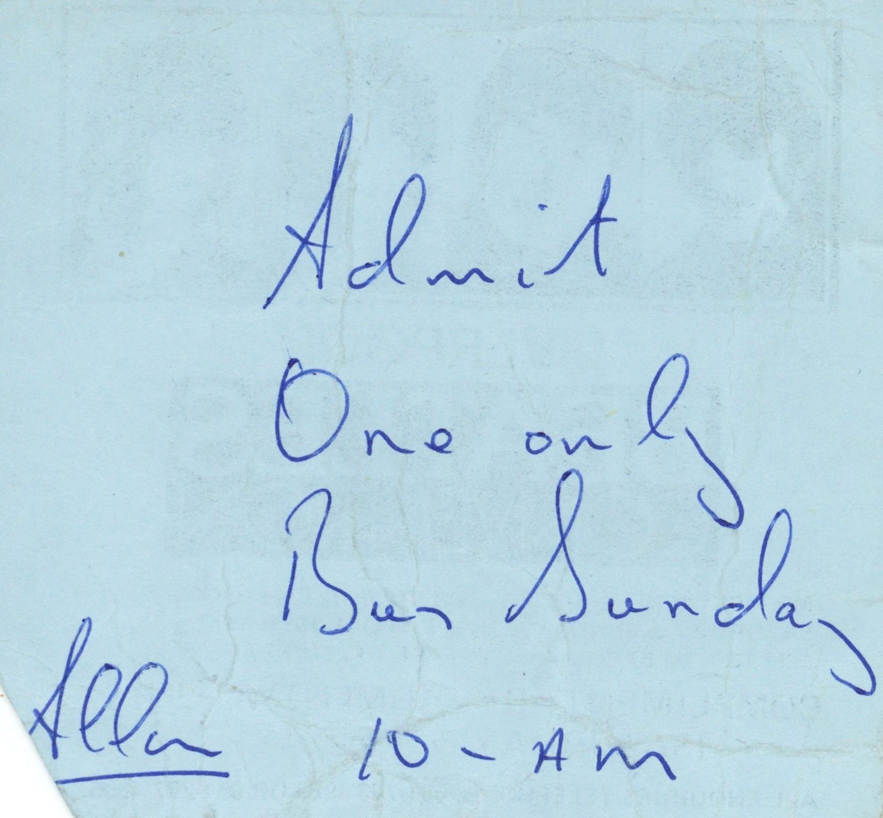 Liverpool Beatles Convention ticket signed by Allan Williams 1977