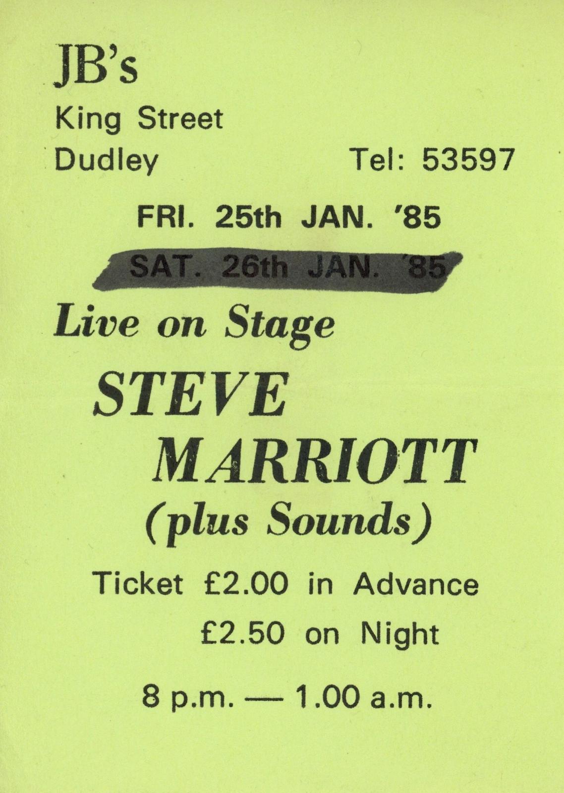 Steve Marriott concert ticket 1985