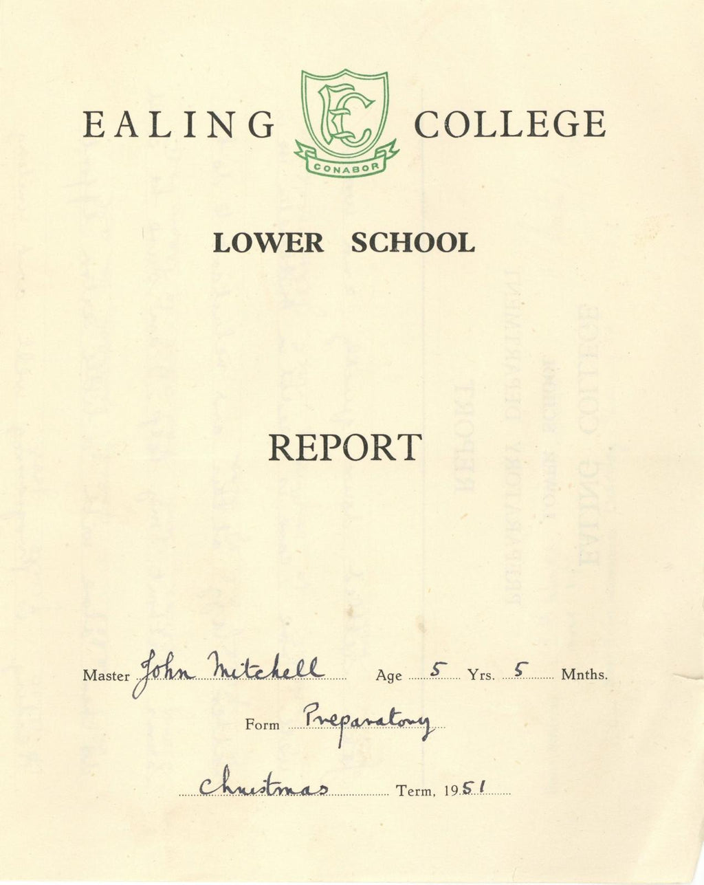 Mitch Mitchell school report card 1951