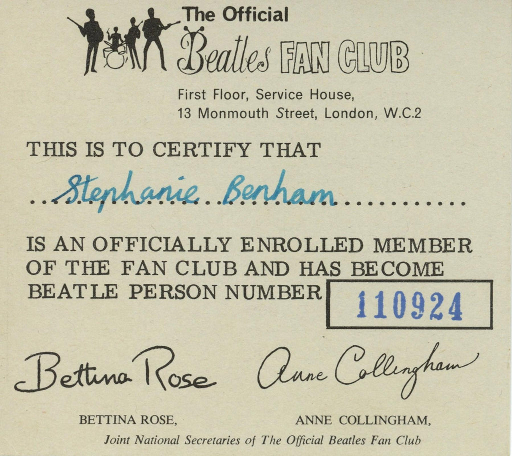 Official Beatles Fan Club membership card