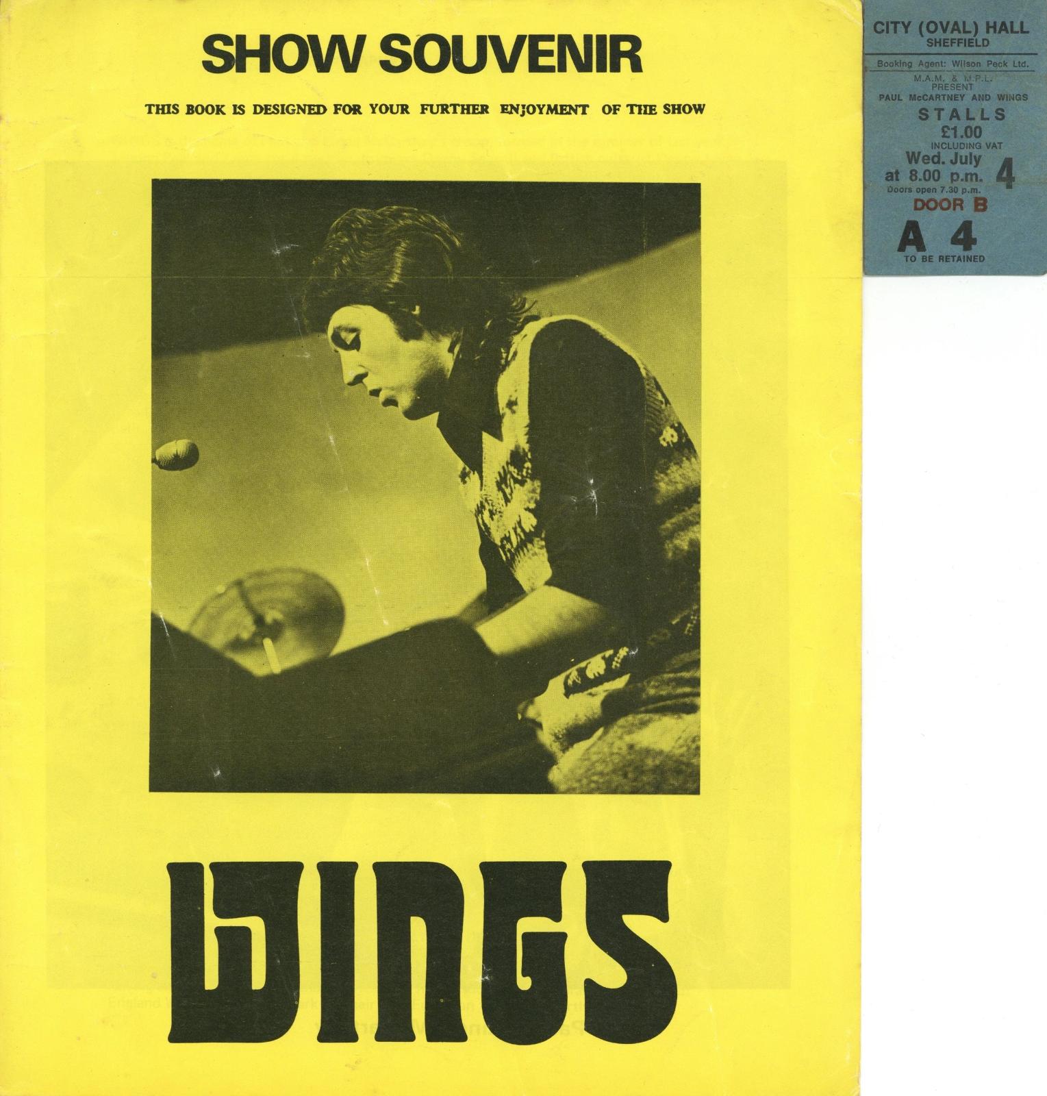 Paul McCartney and Wings 1973 UK Tour programme and Ticket Stub