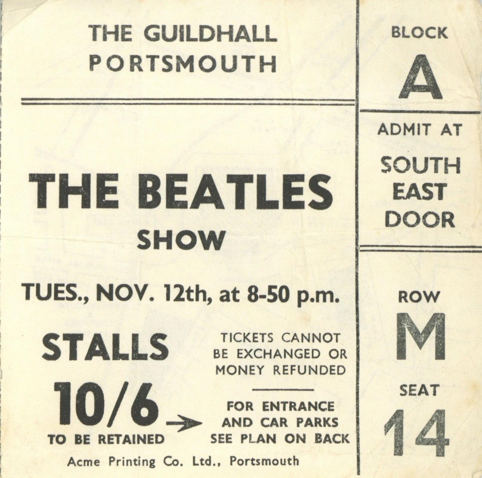 The Beatles Show ticket stub Portsmouth 1963