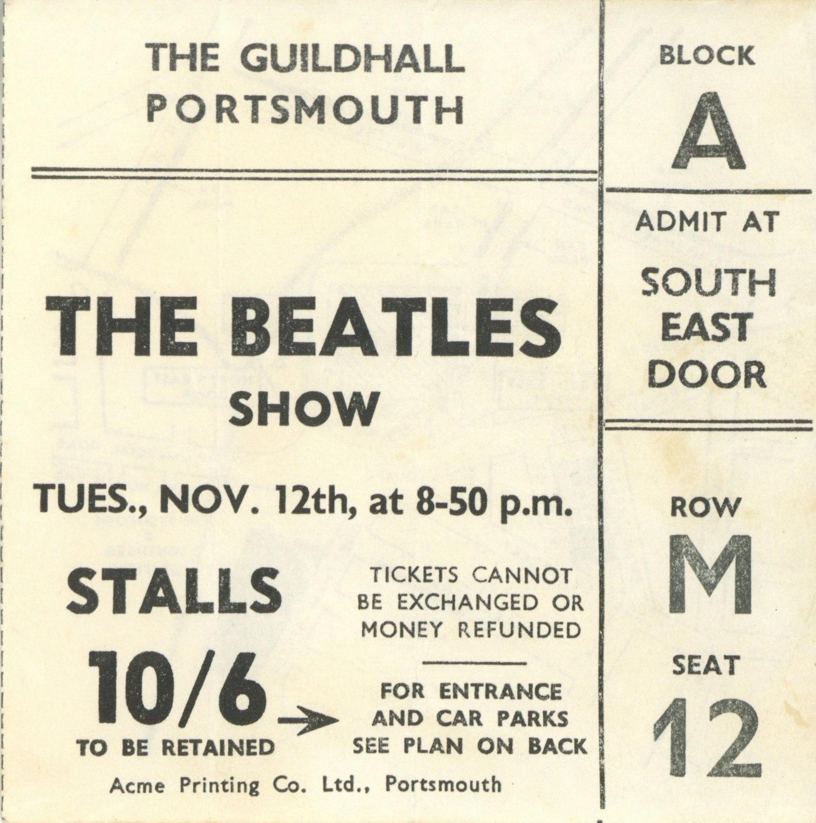 The Beatles Show ticket stub Portsmouth 1963