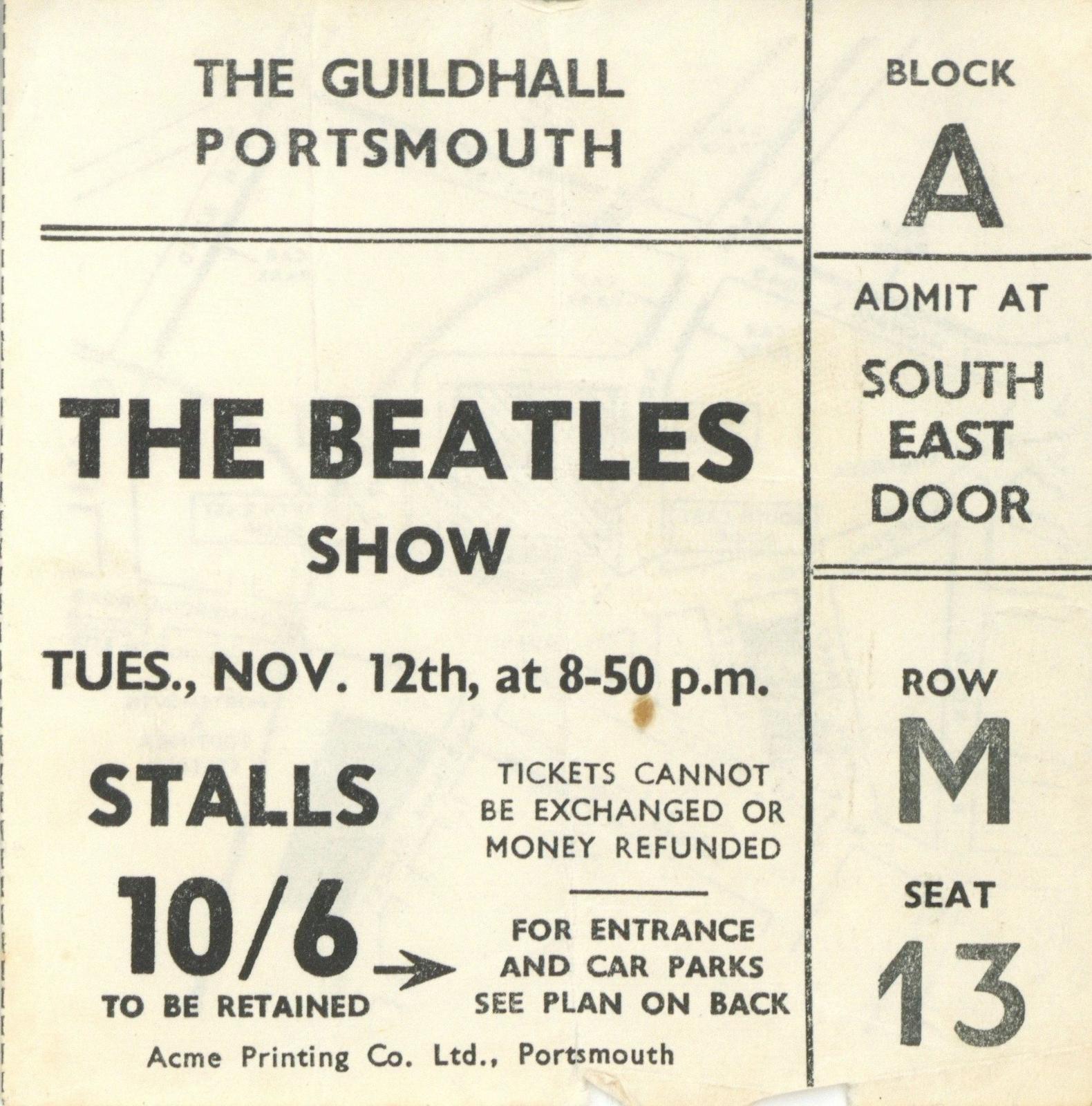 The Beatles Show ticket stub Portsmouth 1963
