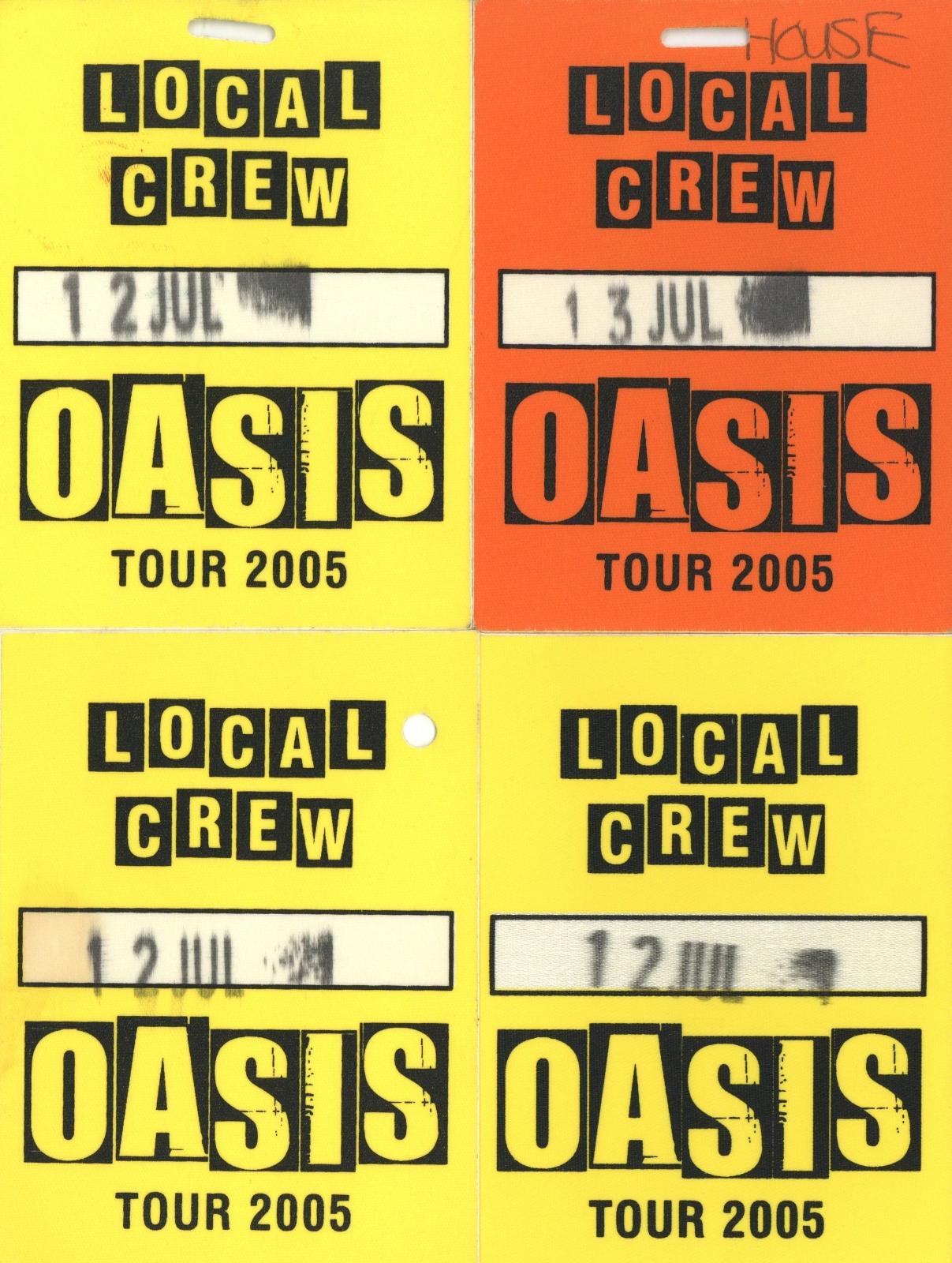 Oasis Local Crew backstage passes 2005
