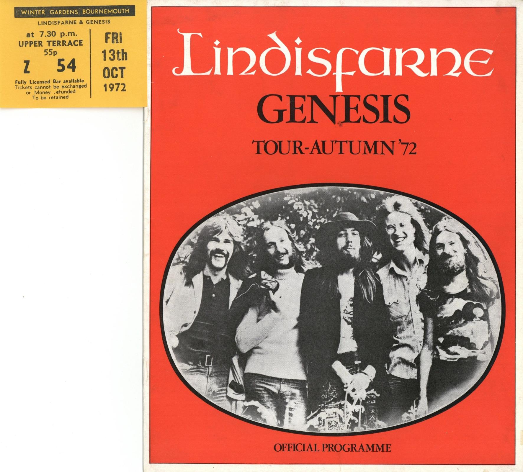 Lindisfarne & Genesis – “Autumn ’72” Tour Programme and Ticket Stub