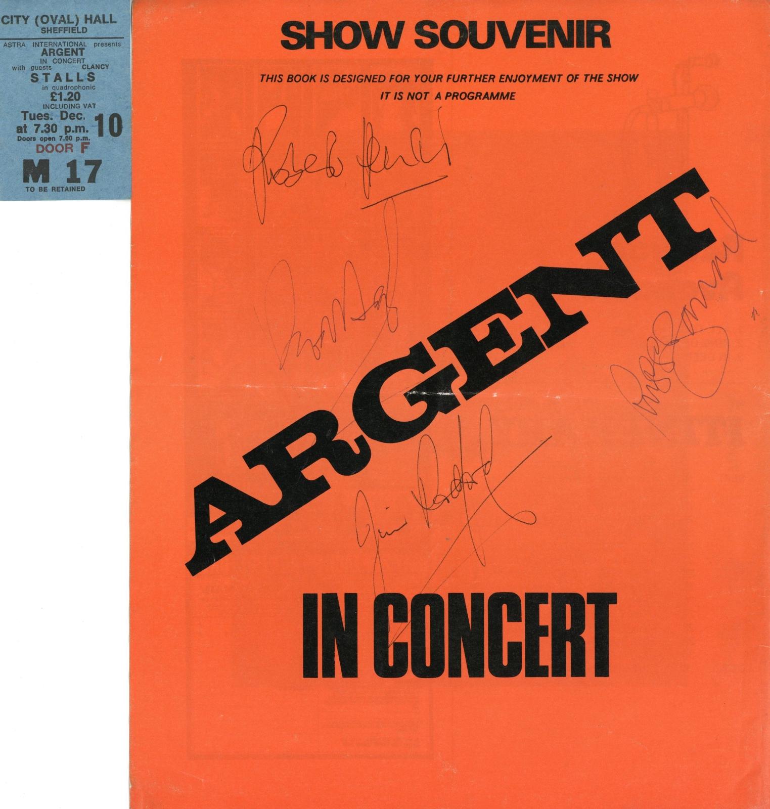 Argent singed souvenir programme and ticket stub